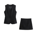 Women’s Wear Button Decoration Slim Fit Tank Top High Waist A-line Skirt Short - black 1 / L