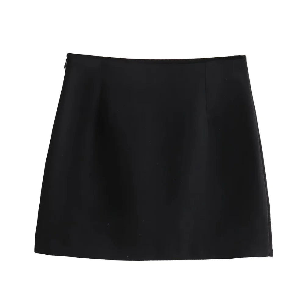 Women’s Wear Button Decoration Slim Fit Tank Top High Waist A-line Skirt Short