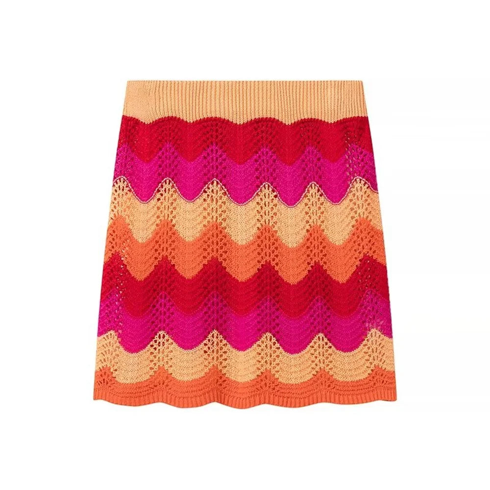Women’s Western Style Knitted Top Half Skirt Set - Multicolor / S