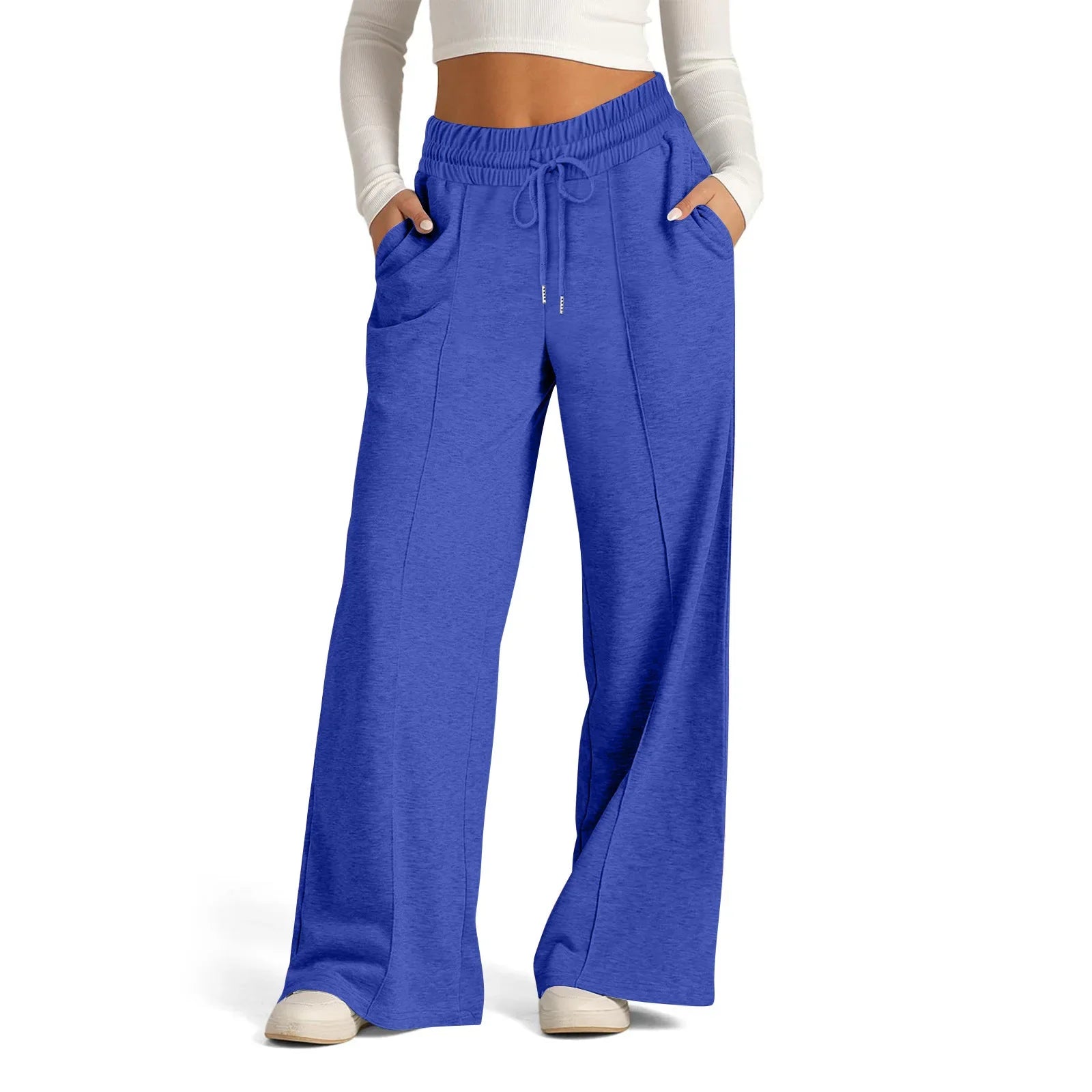 Womens Wide Leg Sweatpants High Waisted - blue / XXL