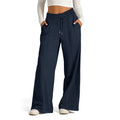Womens Wide Leg Sweatpants High Waisted - navy / L