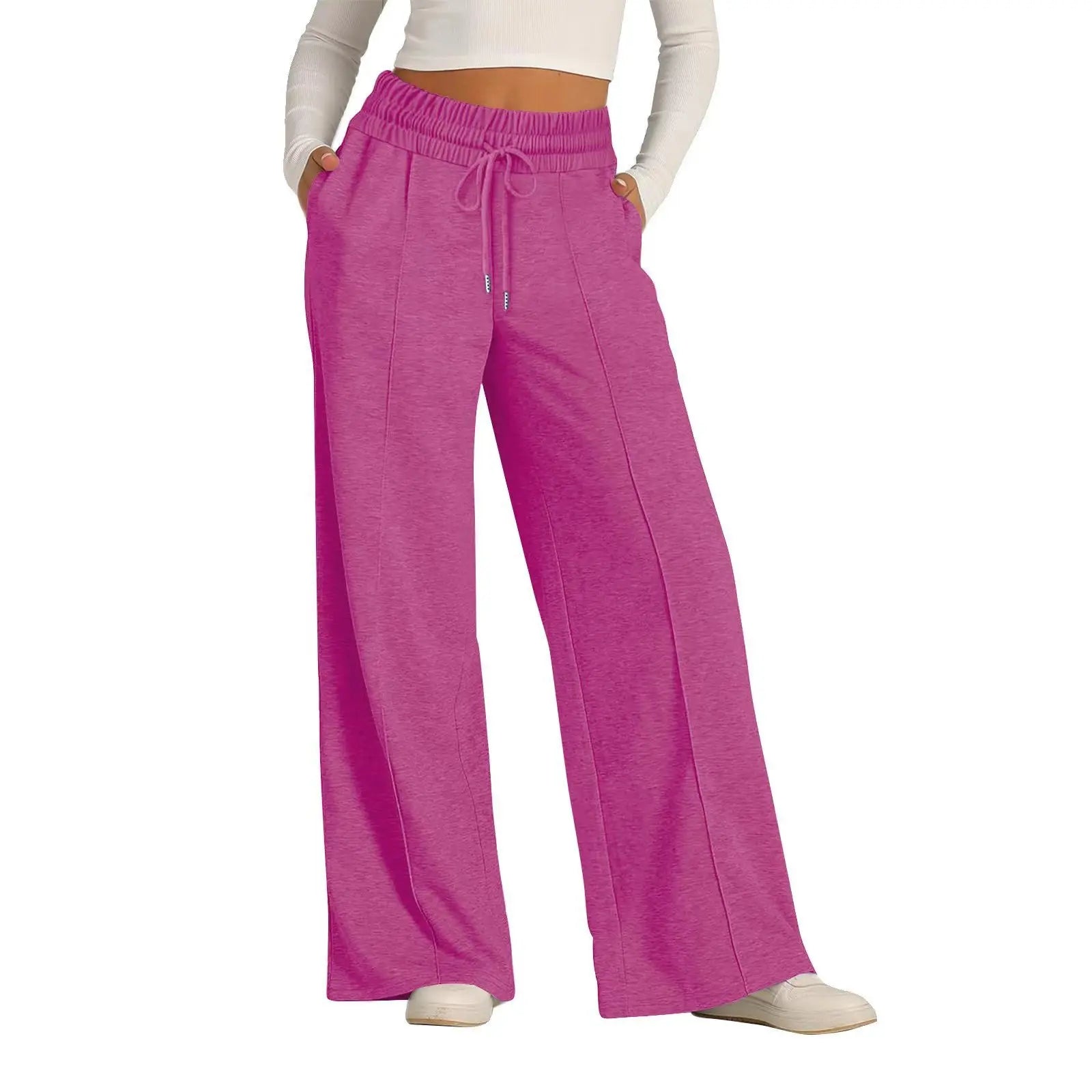 Womens Wide Leg Sweatpants High Waisted - rose red / XL