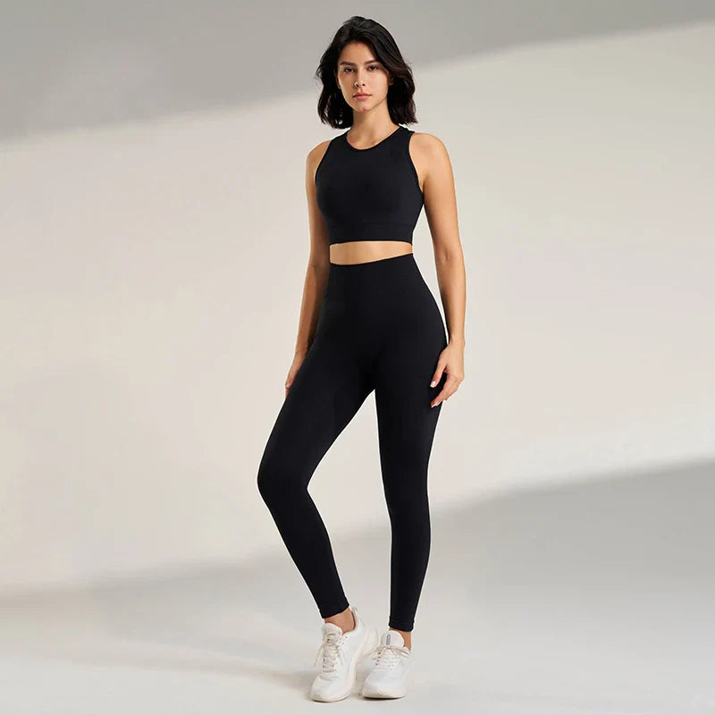 Women’s Yoga Suit Solid Color Sportswear Tight Top Leggings Tank Long Pants Set