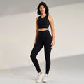 Women’s Yoga Suit Solid Color Sportswear Tight Top Leggings Tank Long Pants Set
