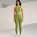 Women’s Yoga Suit Solid Color Sportswear Tight Top Leggings Tank Long Pants Set - Green / L