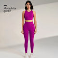 Women’s Yoga Suit Solid Color Sportswear Tight Top Leggings Tank Long Pants Set - Rose purple / S
