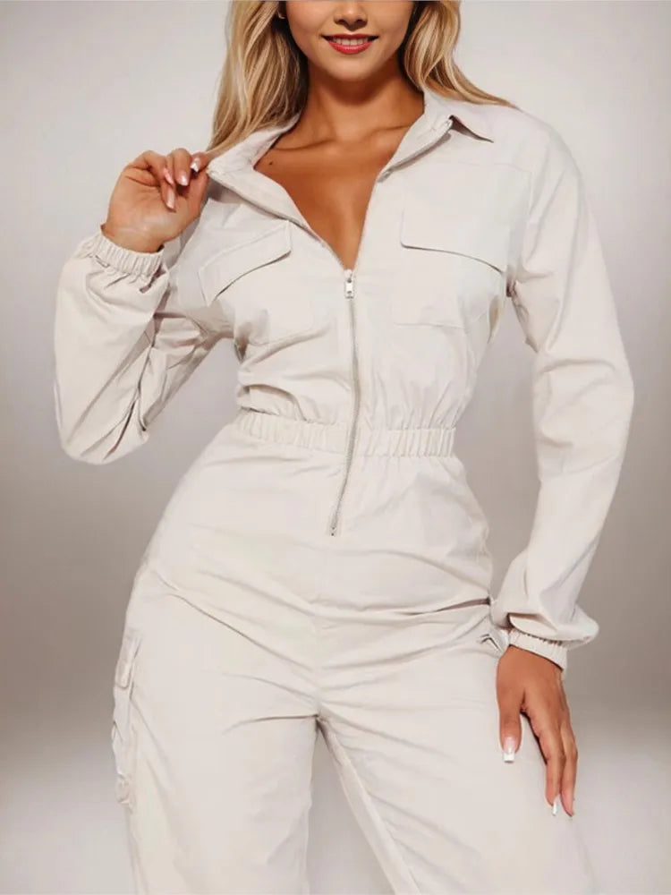 Work Jumpsuit Women’s Pocket Elastic Waist Zipper