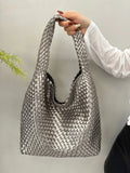 Woven Bag Purses and Handbags PU Leather For Women - Sliver / 30cmx15cmx34cm / CHINA