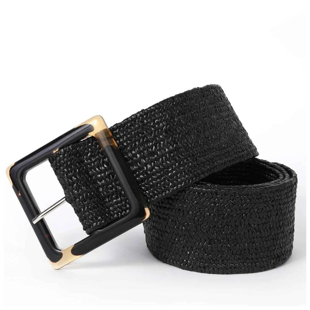 Woven Bohemian Style Square Buckle Wide Women Belt