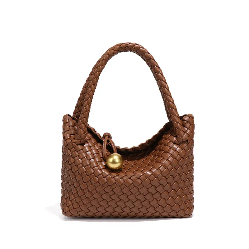 Woven Crossbody Tote Bag for Women Vegan Leather - Brown