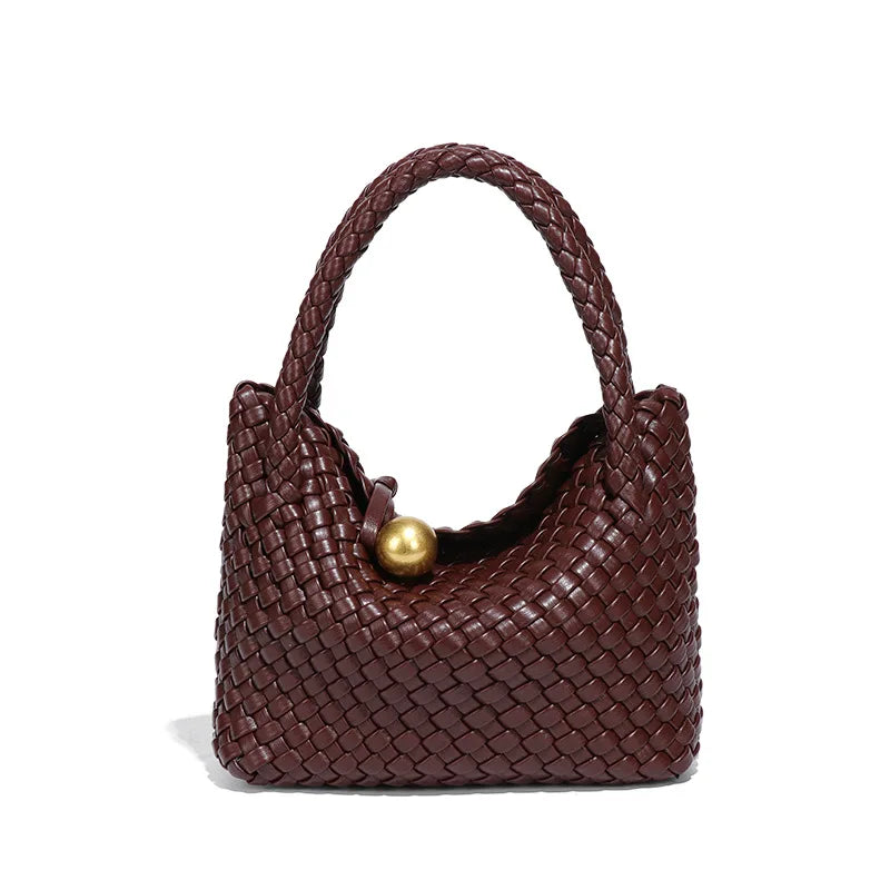 Woven Crossbody Tote Bag for Women Vegan Leather - Dark Coffee