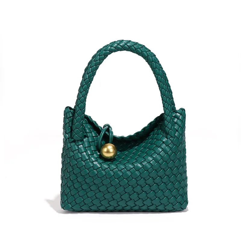 Woven Crossbody Tote Bag for Women Vegan Leather - Dark Green