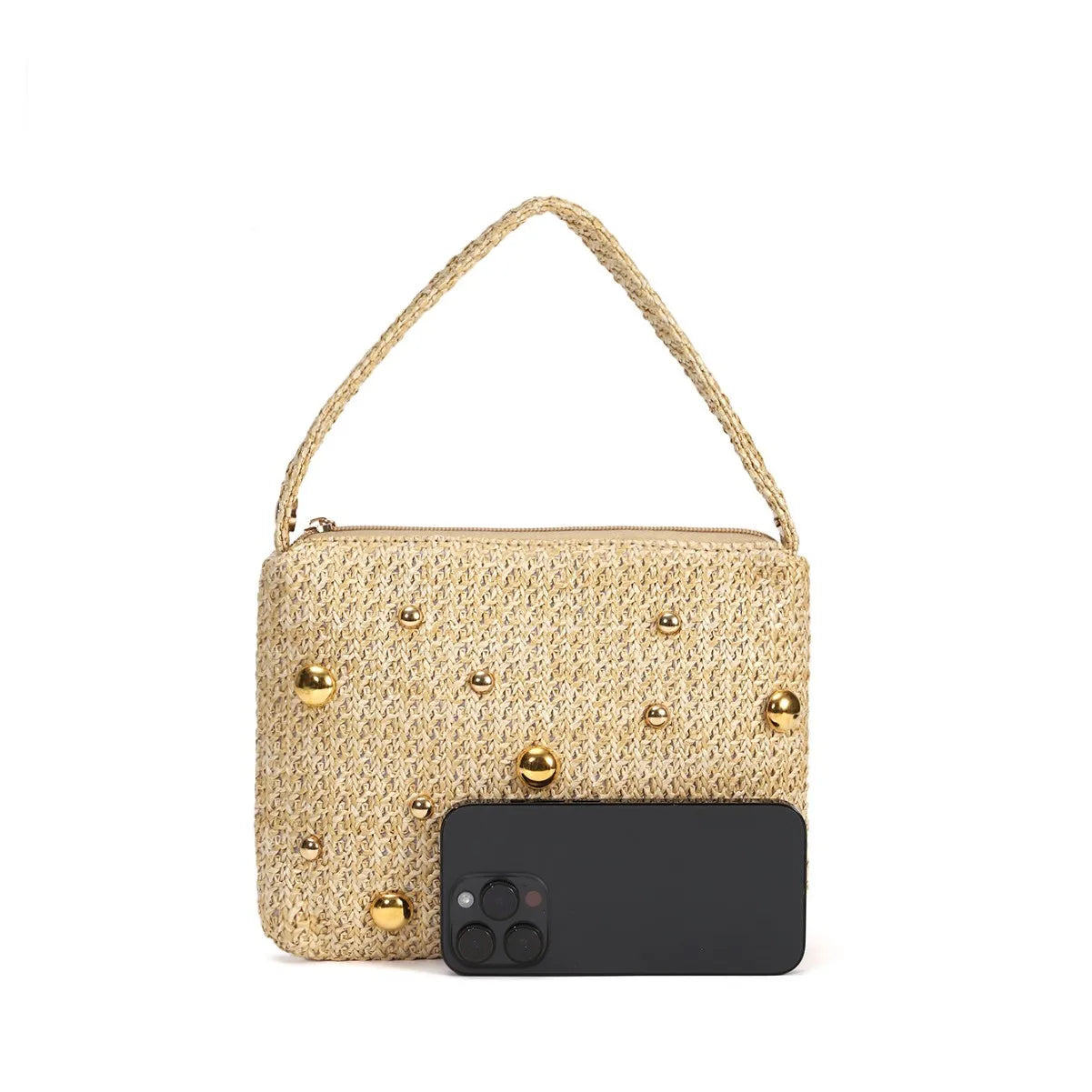 Woven Handbags Summer Metal Round Handle Straw Bag