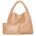 Woven Tote Bag for Women Large Handbag Soft Leather - Apricot