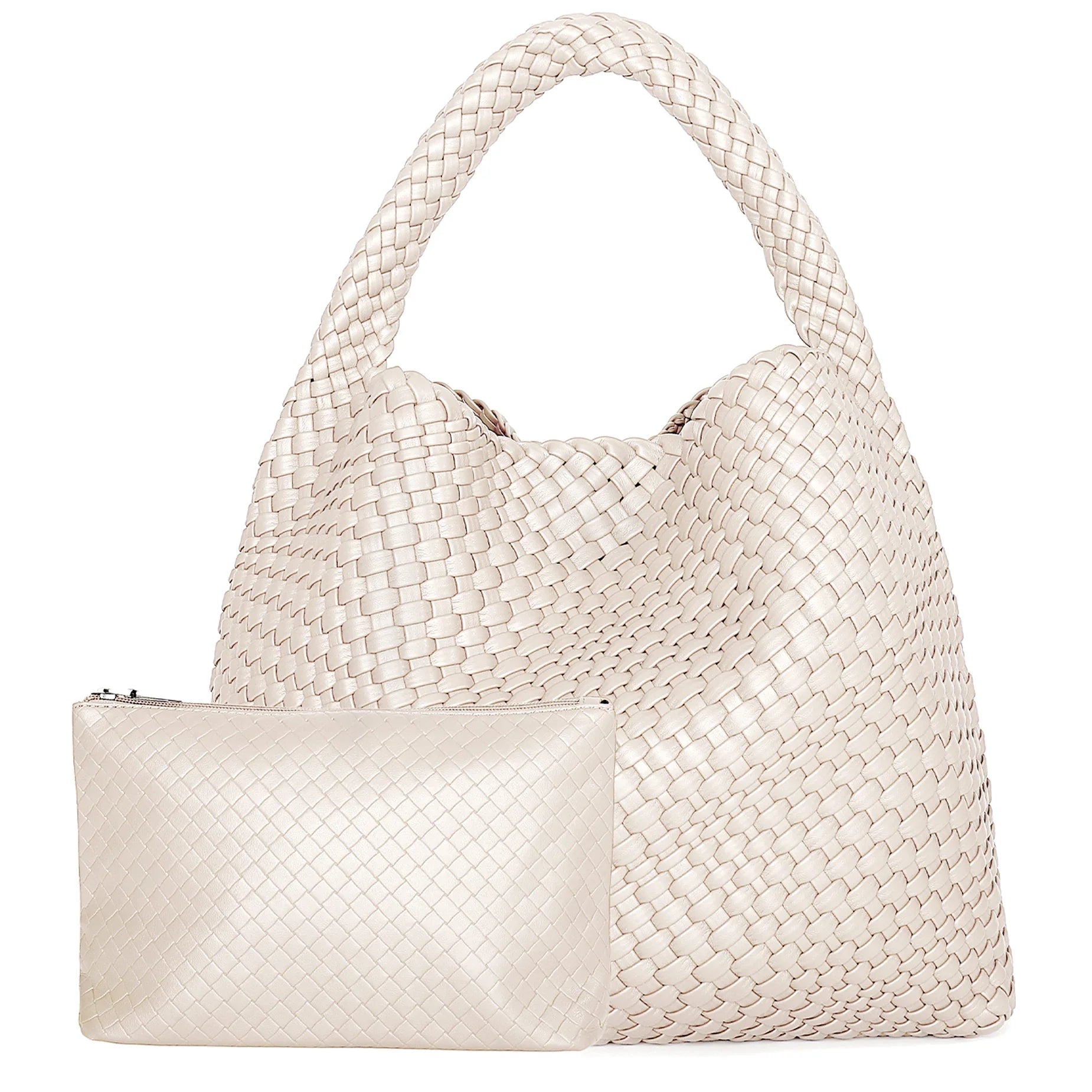 Woven Tote Bag for Women Large Handbag Soft Leather - Beige
