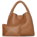 Woven Tote Bag for Women Large Handbag Soft Leather - Brown