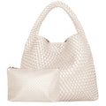 Woven Tote Bag for Women Soft Leather Shoulder - Beige