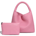 Woven Tote Bag for Women Soft Leather Shoulder - Pink