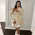 Wrapped Chest Stitching Irregular Puff Sleeve Dress Skirt - electronic accessories