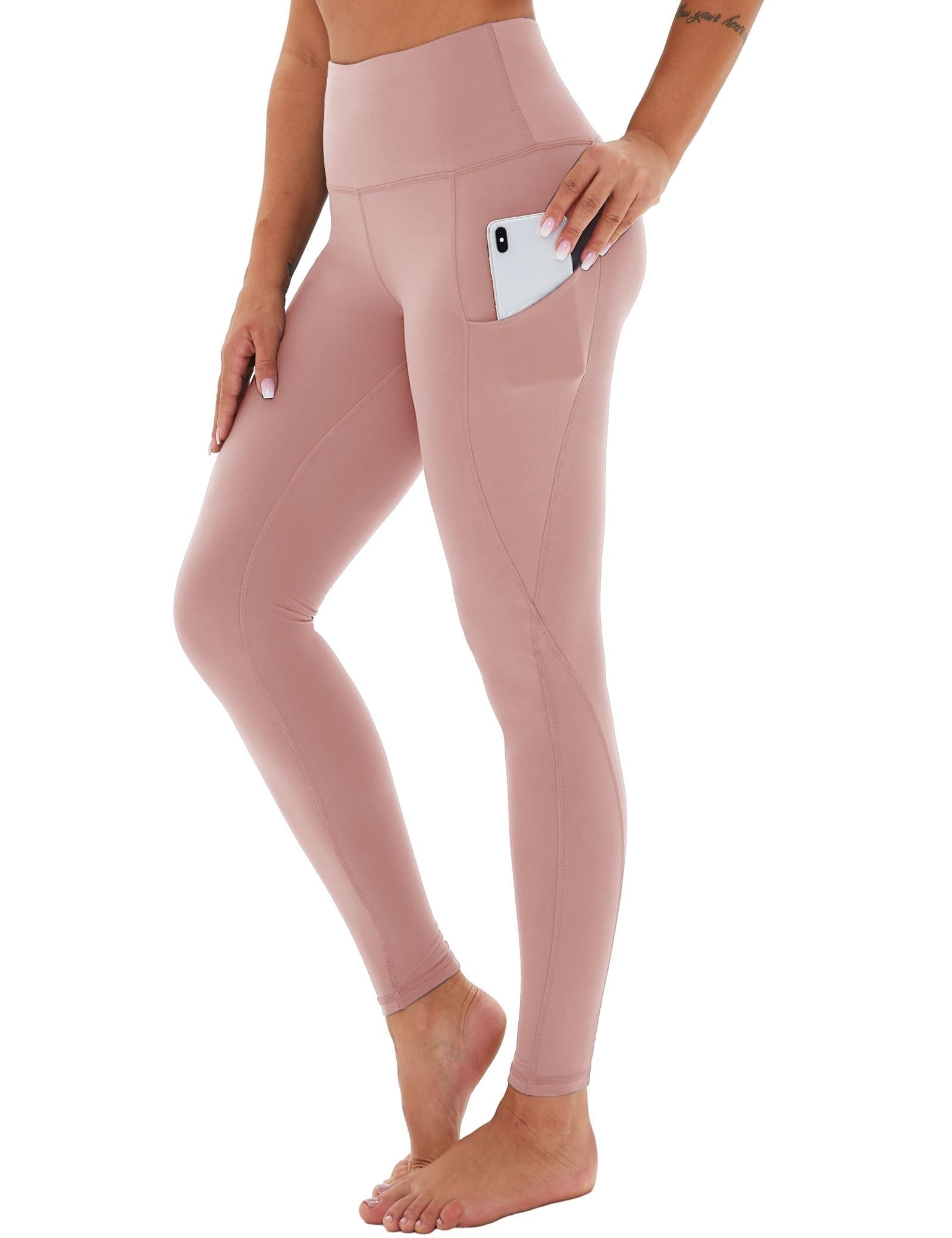 Yoga Pants - Cropped High-waisted Diagonal Pockets Polyester Double Mill Morandi Powder - L - Other