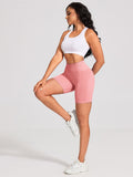 Yoga Pants - Three Points High Waist Seamless Solid Color Apricot Pink - M - Other
