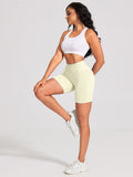 Yoga Pants - Three-Quarter High-Waisted Seamless Solid Cream White - Other
