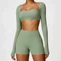 Yoga Set 2PCS Sportswear Workout Clothes - basil green 1 / S / CHINA