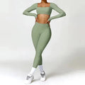 Yoga Set 2PCS Sportswear Workout Clothes - basil green 3 / S / CHINA