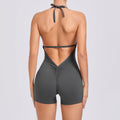Yoga Set Backless One-Piece Suit Workout Jumpsuit Women Short Gym Rompers - dark gray / L / CHINA