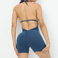 Yoga Set Backless One-Piece Suit Workout Jumpsuit Women Short Gym Rompers - Steel Blue / L / CHINA