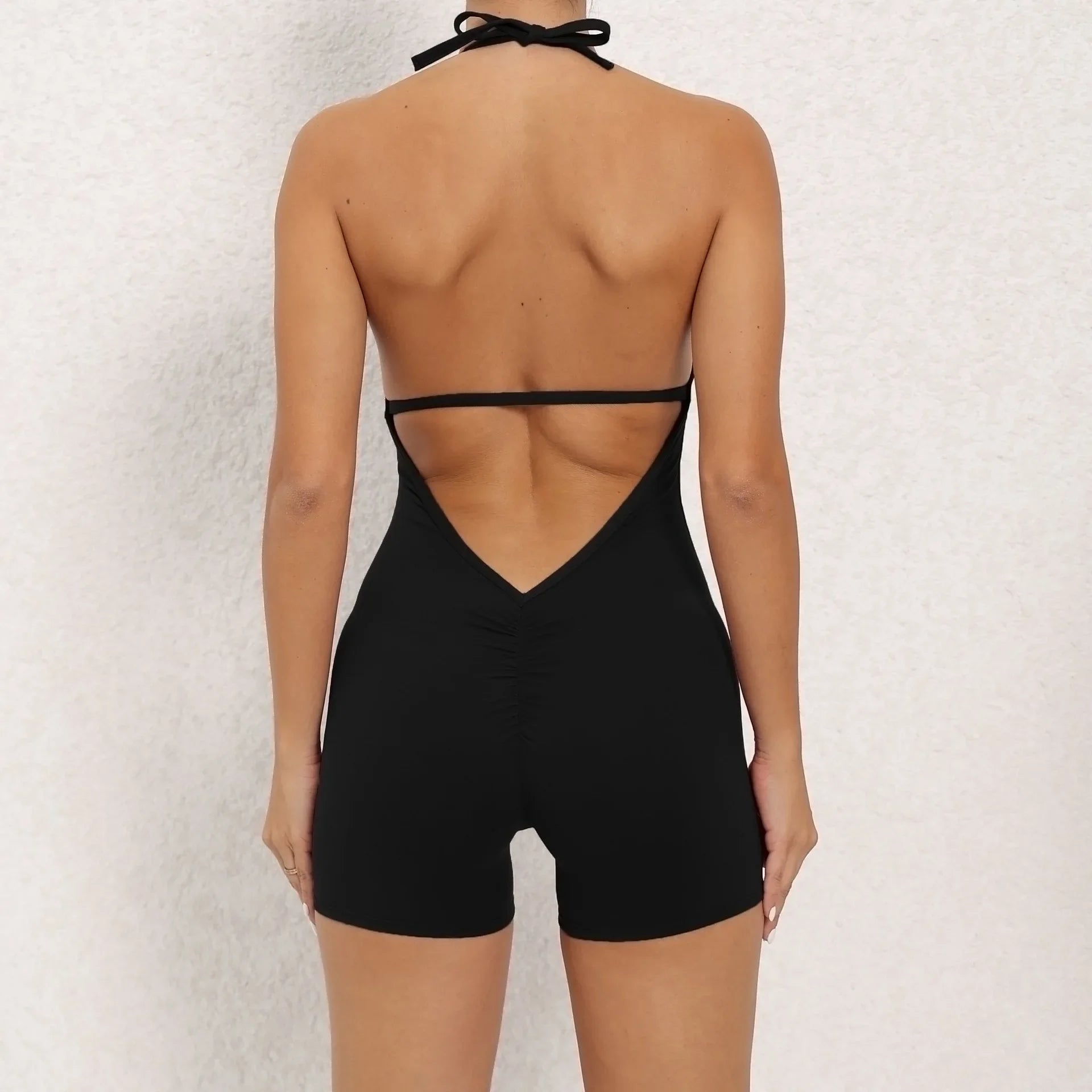 Yoga Set Backless One-Piece Suit Workout Jumpsuit Women Short Gym Rompers - Black / L / CHINA