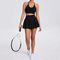 Yoga Set Casual Outdoor Bra Tennis Short Skirt - black / M / CHINA