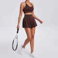 Yoga Set Casual Outdoor Bra Tennis Short Skirt - coffee / L / CHINA