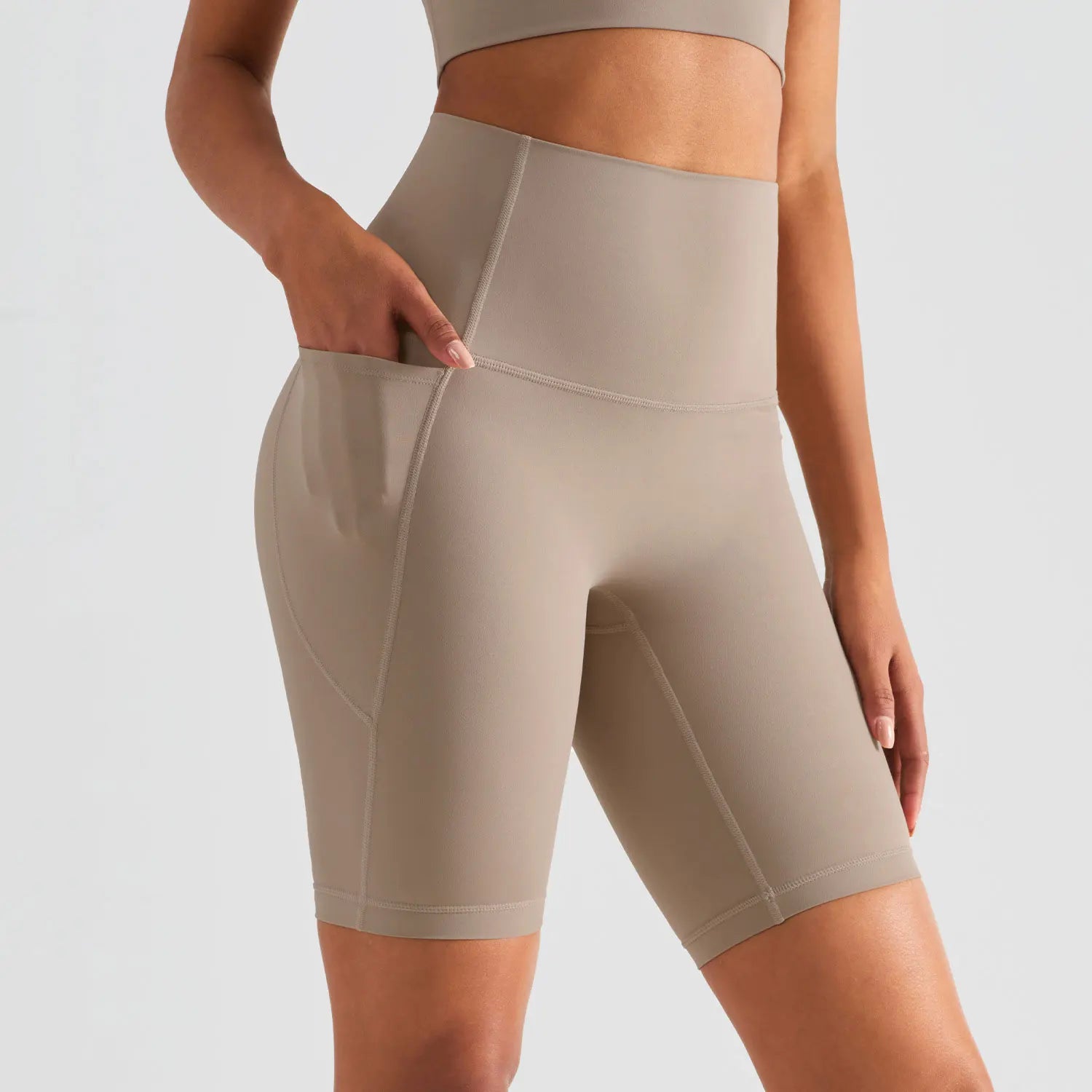 Yoga Shorts Leggings Women - QDK117-Khaki / XL