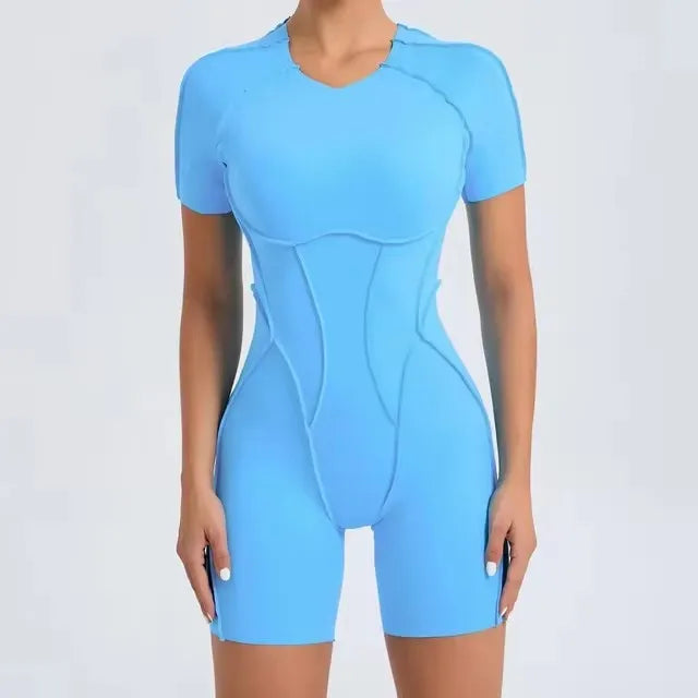 Yoga Suit Fitness Athletic Wear Set One-Piece - flame blue / L / CHINA