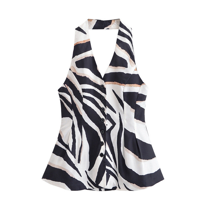 Zebra Pattern Blended Vest Casual Pants - Other
