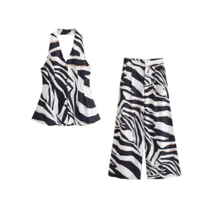 Zebra Pattern Blended Vest Casual Pants - Other
