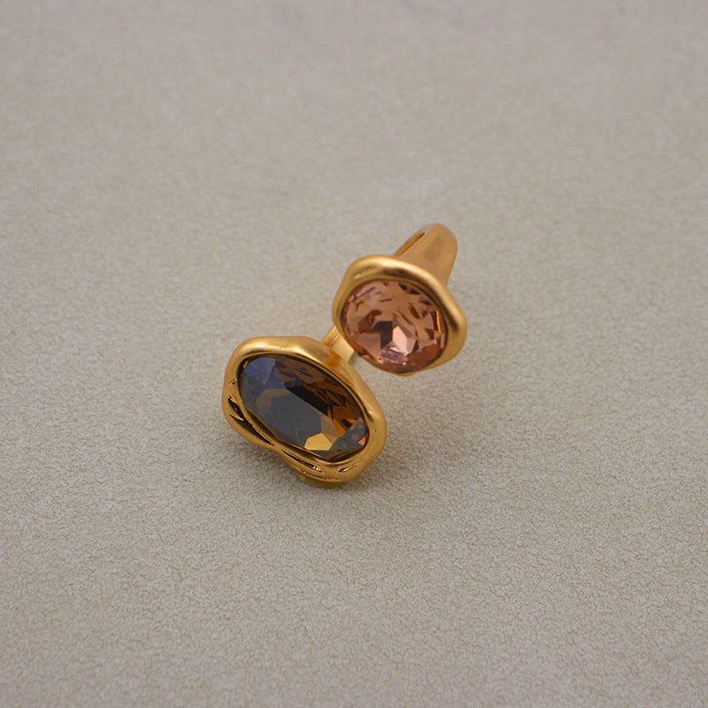 Zhonggu Rhinestone Simple Bracelet Ring Opening Adjustable Large Gem - Champagne Gray - electronic accessories