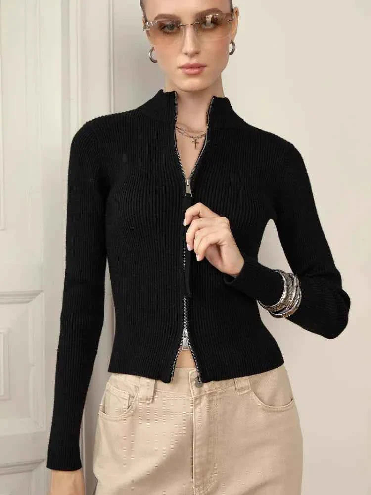 Zipper Knitted Cardigan Women