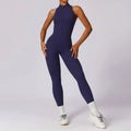 Zipper Women Sports Jumpsuit One-piece Suit - Eclipse Blue / XL / CHINA