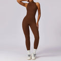 Zipper Women Sports Jumpsuit One-piece Suit - Huacha Brown / XL / CHINA