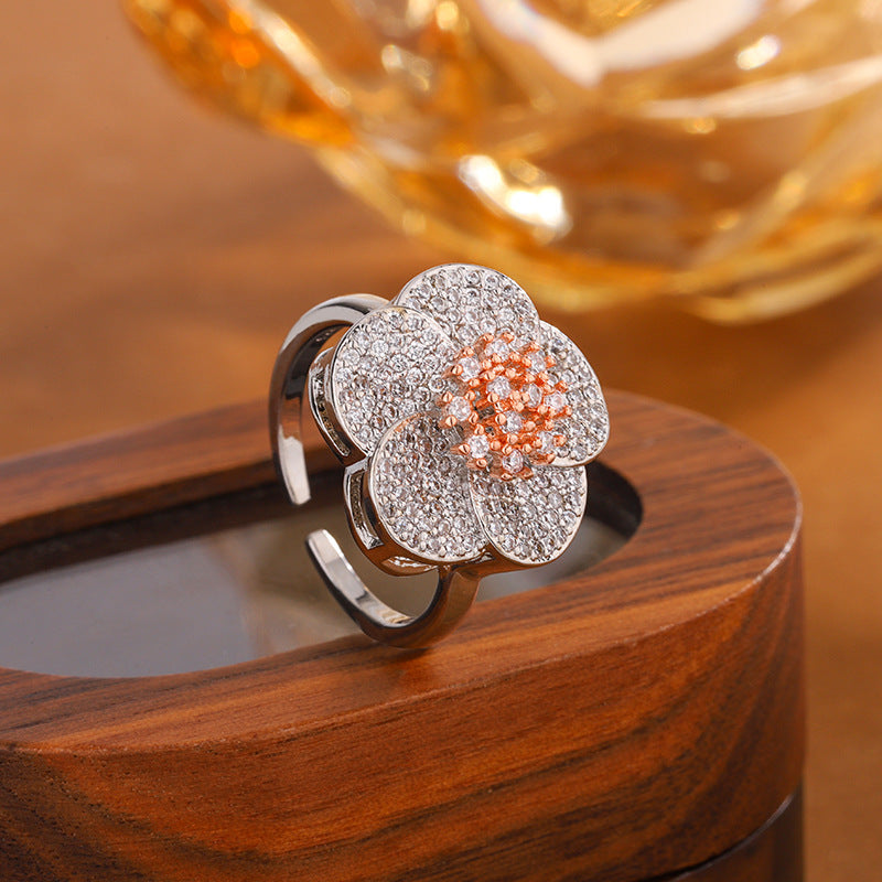 Zircon Shining Flowers Set Rings Simple - KISS095R Ring / Adjustable Opening - electronic accessories